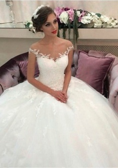 2018 Lace Ball Gown Wedding Dresses Puffy Tulle Princess Bride Dress