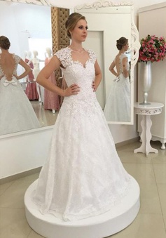 Short Sleeve A-Line Lace Wedding Dress Gorgeous Cheap 2018 Bridal Gown BMT134