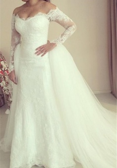 2018 Off-the-shoulder Wedding Dress Long Sleeve Puffy Tulle Train Elegant Bridal Dresses