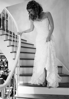 Strapless Full Lace Wedding Dress Sweep Train Open Back Bridal Dress