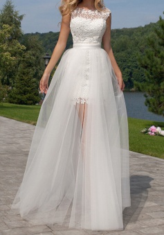 Cute Halter Short Lace Bridal Dresses with Detachable Tulle Open Back Wedding Dress