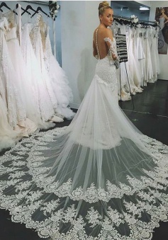 Sexy Lace Wedding Dress 2018 with Detachable Court Train Bridal Shower Dress