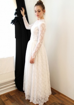 Vintage A-Line Lace Floor Length Wedding Dress Elegant Simple White Long Sleeve Bridal Gowns