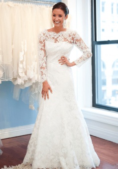 A-Line Lace Sweep Train Bridal Gown with Chain Popular Open Back Plus Size Wedding Dresses