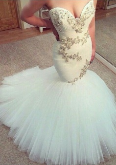 Sexy White Sweetheart Tulle Long Wedding Dress New Arrival Mermaid Custom Made Bridal Gowns