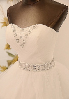 Elegant Swtteherat White Crystal Lace Bridal Gown with Beadings Tulle Floor Length Wedding Dresses BA7297