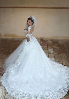 Beautiful White Tulle Ball Gown Wedding Dress Court Train Lace Plus Size Bridal Gowns