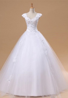 Elegant White Lace Puffy Wedding Dress New Arrival Floor Length Ball Gown Bridal Gowns