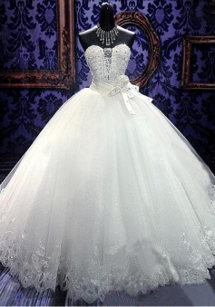 Crystal White Sweetheart Ball Gown Bridal Dress Sparkly Lace Floor ...