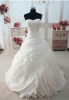 Sweetheart Ruffles White Long Bridal Gown Unique Organza Custom Made Wedding Dresses