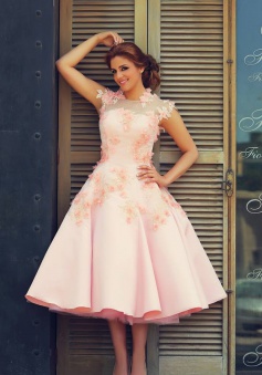 Cute Pink Lace Tea Length Wedding Dress with Flowers A-Line New Tulle Custom Made Prom Dresses