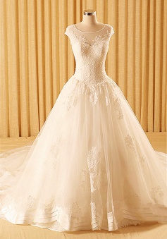 Sheath Lace Church Ball Gown Wedding Dress with Chapel Train Tiered New Bridal Dress