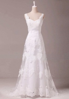 Vintage A-Line White Lace Long Wedding Dress Popular Applique Floor Length Plus Size Bridal Gowns