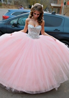 Vestido de Debutante Pink Ball Gown Wedding Dress Sweet Quinceanera Dresses with Crystals CJ0324