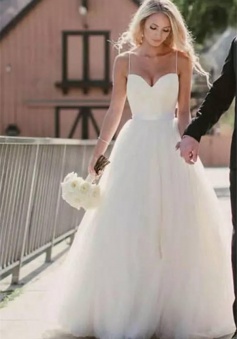 Cute Spaghetti Straps Sweetheart Princess Wedding Dresses Tulle Ball Gown Floor Length Bridal Gowns
