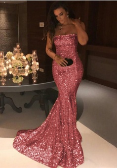 Sexy Strapless Mermaid Shining Sequins Prom Dresses 2018 Long Evening Dress