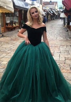 Glamorous Off-The-Shoulder Tulle Ball Gown Prom Dress Long Party Dress