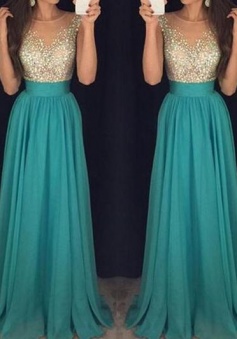 Sexy Long Chiffon Beading Teal Prom Dress Chiffon Evening Dress