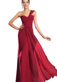 Simple One-Shoulder Criss-Cross Ruched Chiffon Prom Dress Long Evening Gown