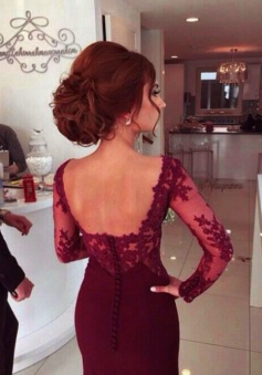 Elegant A Line Long Sleeves Mermaid Chiffon Lace Prom Dress