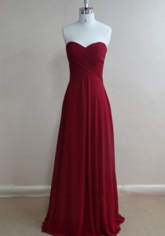 Floor-length A Line Sweetheart Ruched Long Chiffon Bridesmaid/Prom Dress