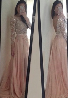 Sexy O-Neck  Appliques Long Sleeves Pink Prom/Evening Dress