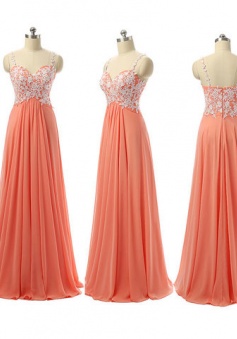 Spaghetti Straps Empire Waist White Lace Burnt Long Orange Bridesmaid Dresses