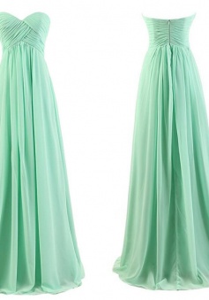 Simple Empire Waist Sage Ruffles Chiffon Long Bridesmaid Dresses