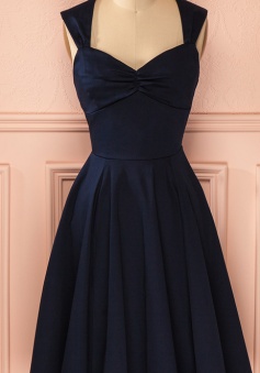 Vintage Navy Blue Knee-length Cute Short Homecoming Dress