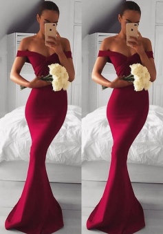 Sexy Off-the-shoulder Mermaid Modern Long Chiffon Red Prom Dress