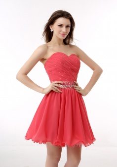 A-line Sweetheart Chiffon Short/Mini Prom Dresses With Beading