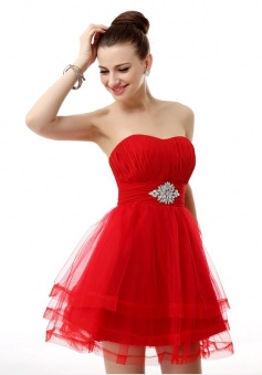 A-line Tulle Short/Mini Beading Homecoming Dresses