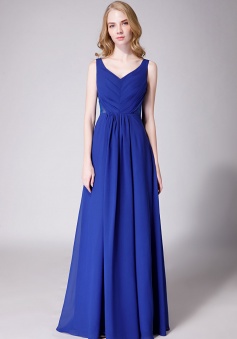 Elegant V-Back Chiffon Tank Bridesmaid Dress with Mesh Lace Inset