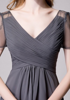 Criss Pleated V-neck High-low Chiffon Bridesmaid Dress with Illusion ...