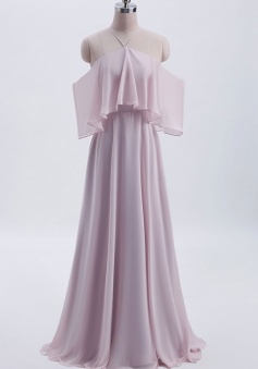 Y-Neck Ruffle Chiffon Multi-wear Bridesmaid Dress Long