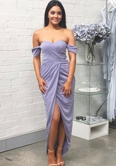 Sweetheart Off Shoulder Ruched Bridesmaid Dress Long With Split