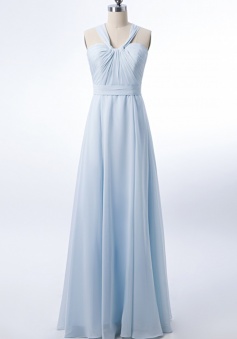 Halter Neck Ruched Bodice Chiffon A-line Bridesmaid Dress with Cutout Back