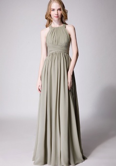 Sophisticated Halter Neckline Keyhole Back Pleated Bridesmaid Dress