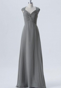 Twist Front Pleated Bodice Lace Cap Sleeve Bridesmaid Dress with Keyhole Back