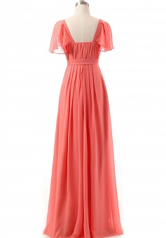 Flutter Sleeves Sweetheart Chiffon Bridesmaid Dress with Flowing Cape