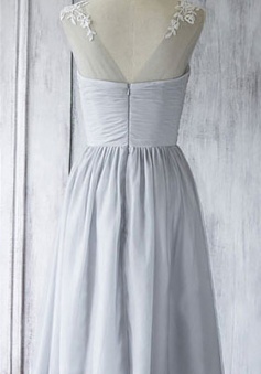 Lace Illusion Scoop Neck Sweetheart Short Pleated Bridesmaid Dress