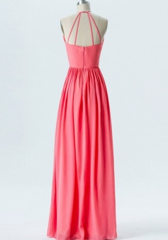 Halter Spaghetti Straps Back Chiffon Bridesmaid Dress Long