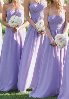 Criss Pleated Bodice Sweetheart Chiffon Bridesmaid Dress Long