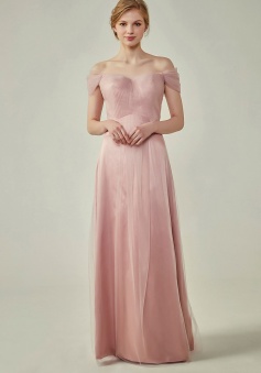 Simple Off the Shoulder Tulle Sweetheart Column Bridesmaid Dress