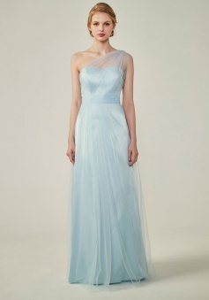 Romantic Illusion One-Shoulder Tulle Open Back Bridesmaid Dress