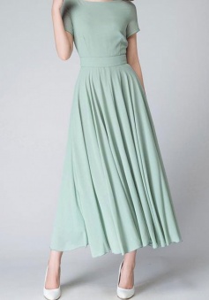 Simple Scoop Short Sleeve Ankle Length Chiffon Bridesmaid Dress