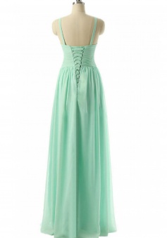 Spaghetti Straps Pleated Chiffon Bridesmaid Dress with Corset