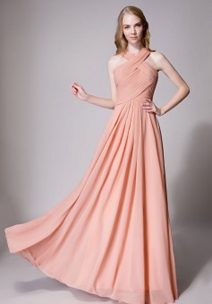 Chic Criss-cross Halter Pleated Chiffon Bridesmaid Dress Long