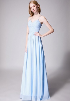 Spaghetti Straps Halter Neckline Front Cascade Bridesmaid Dress with Keyhole Back