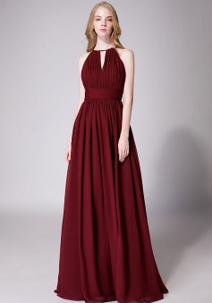 High-Neck with Keyhole Halter Tie Back Chiffon Bridesmaid Dress